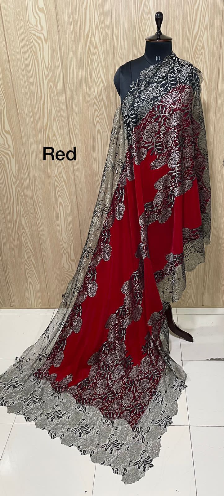 Micro Velvet stoles with knitted zari lace