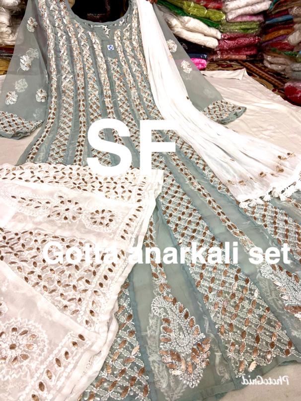 Chikankari Anarkali Sharara with gotta patti work