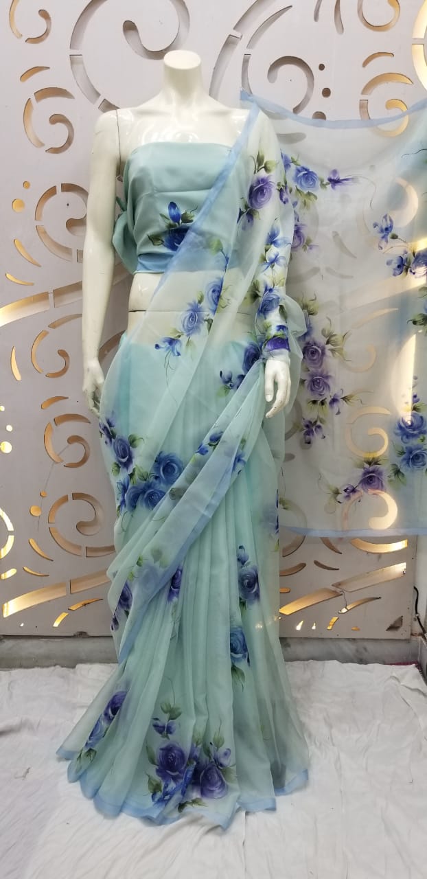 Stunning Hand Painted Organza Sarees