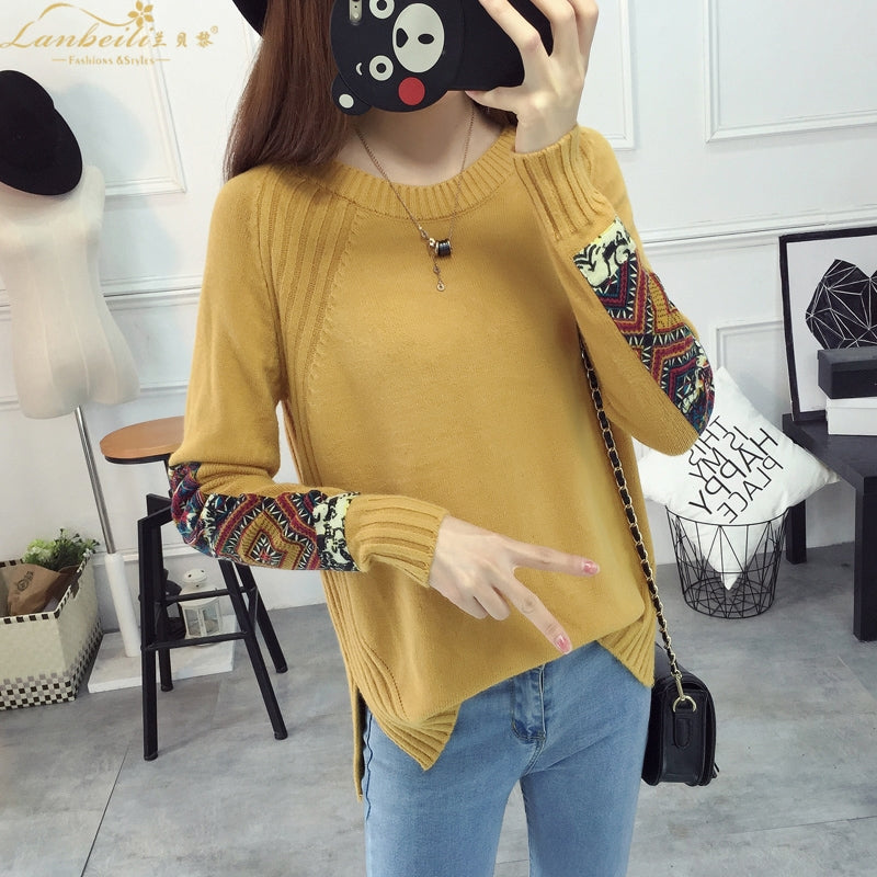 Patch Sleeves Sweater tops