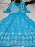 Chikankari Gown with bow knot
