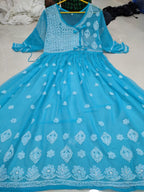 Chikankari Gown with bow knot