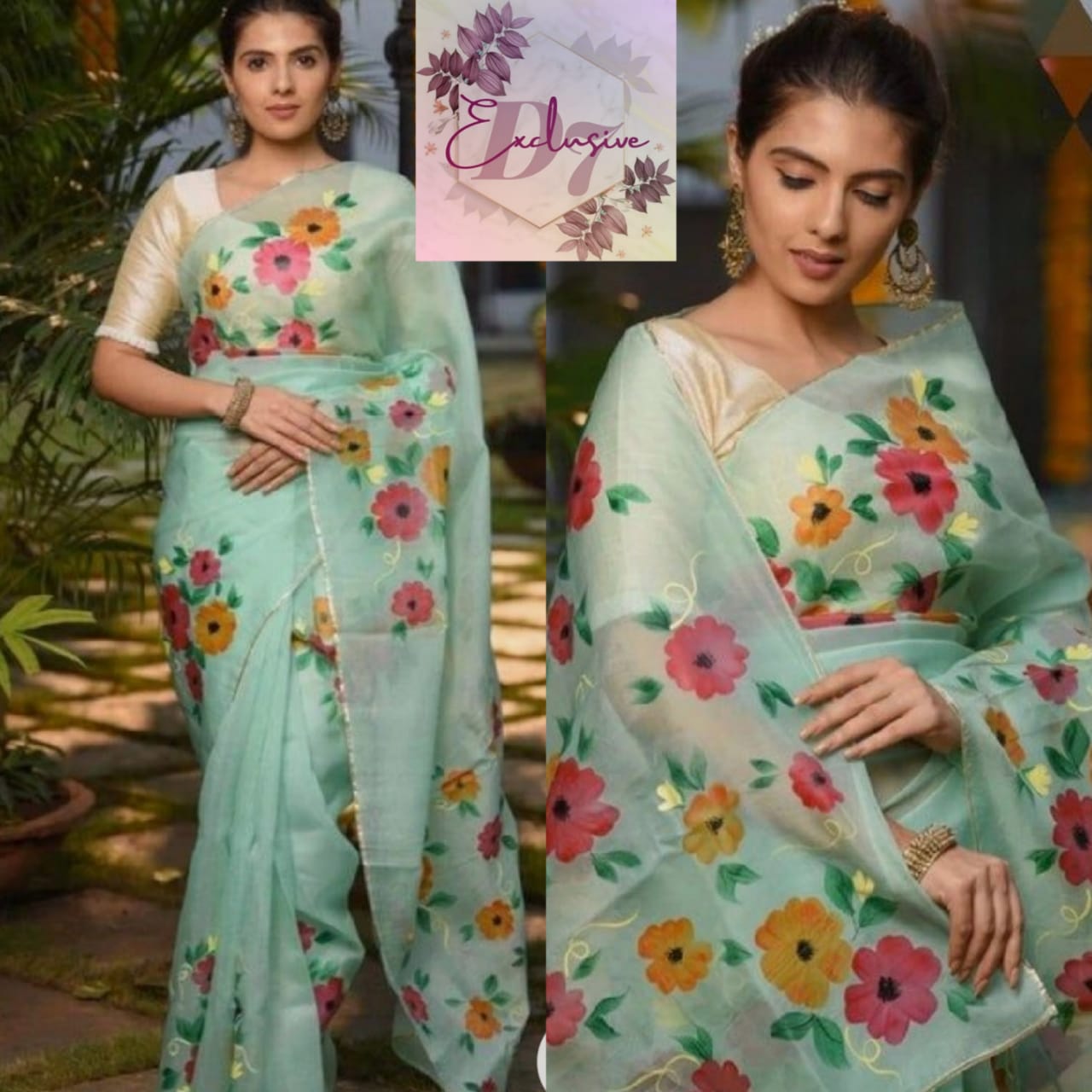 Stunning Hand Painted Organza Sarees