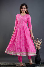 Beautiful Cotton Anarkali Set with Gota