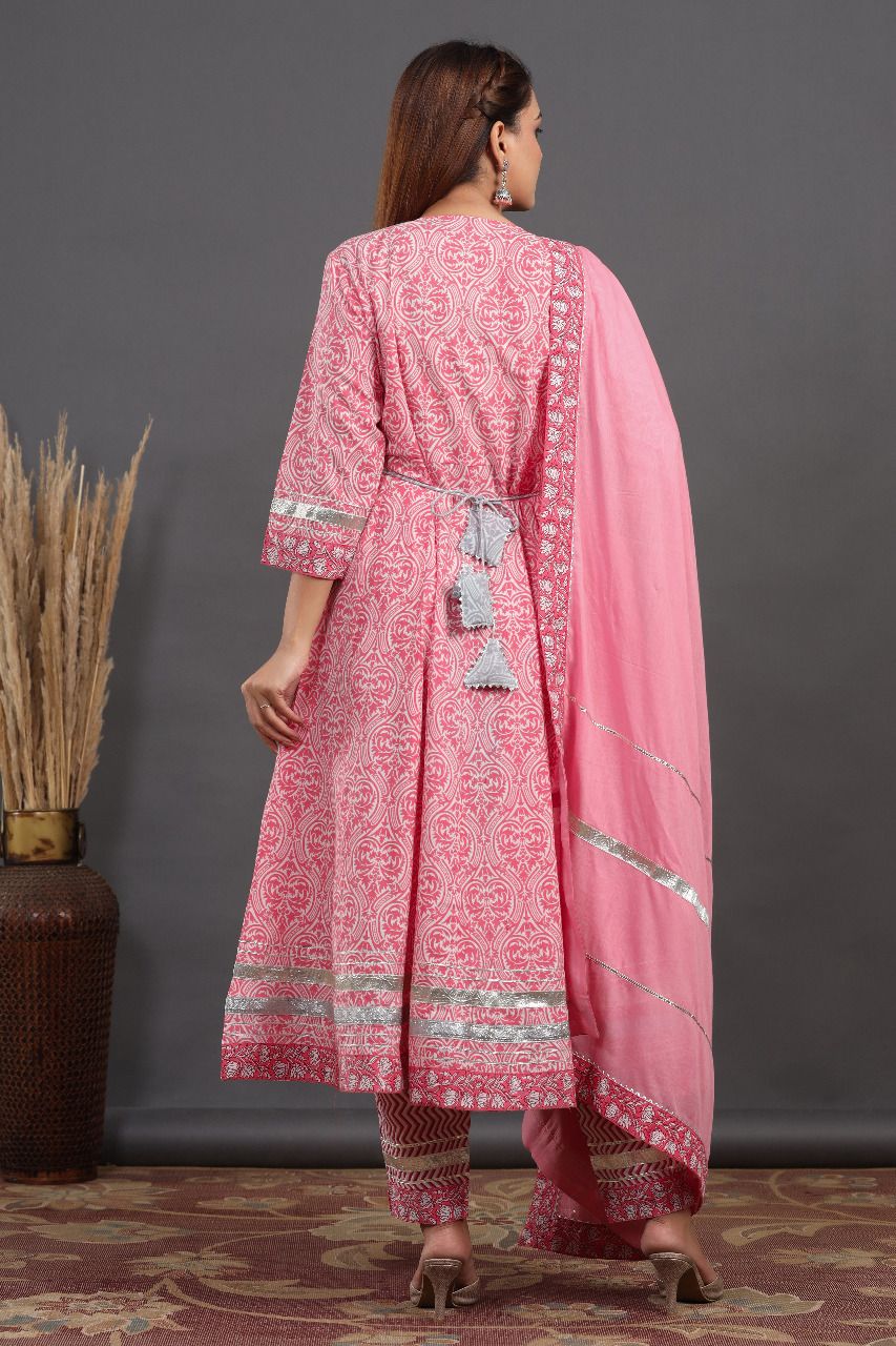 Cotton Bagru Print Anarkali with Ajrakh Print Pant n Dupatta