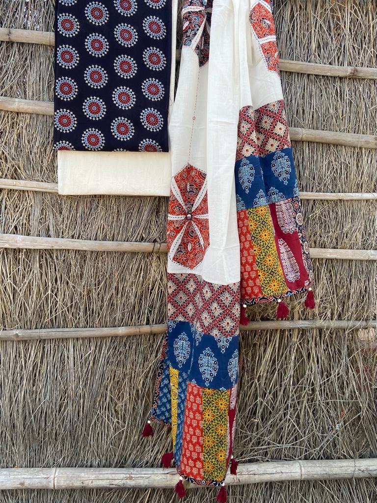 Ajrakh Suits with Applique Dupatta