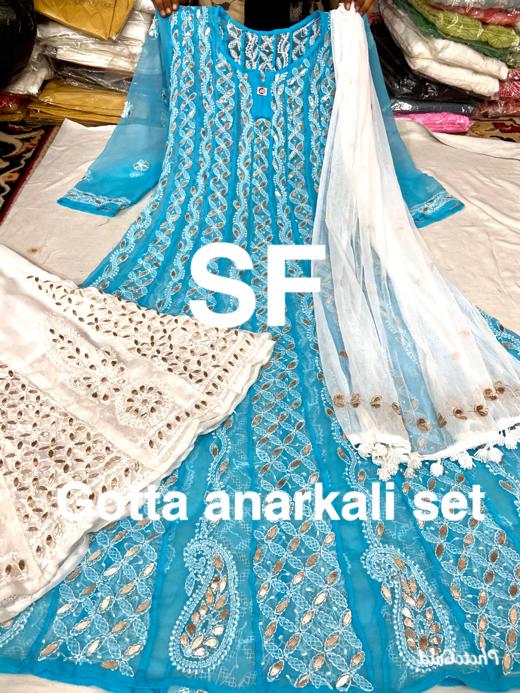 Chikankari Anarkali Sharara with gotta patti work