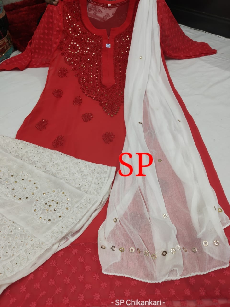 Chikankari Kurti Sharara with Mukesh