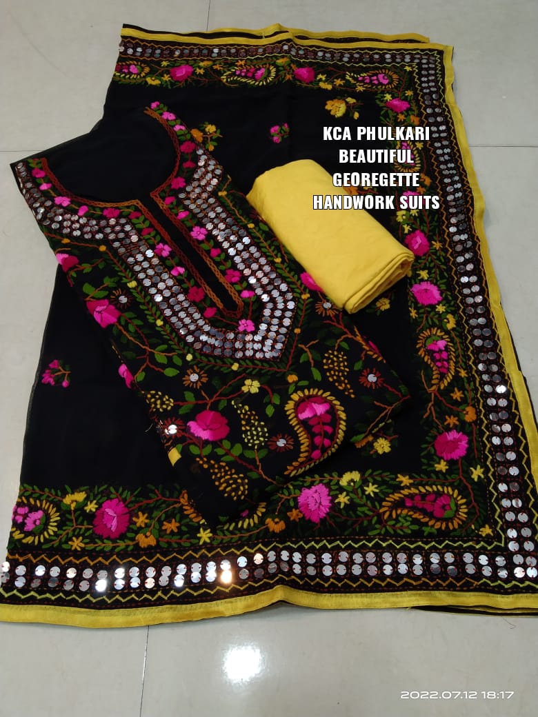 Georgette Kantha Work Embroidered Suits