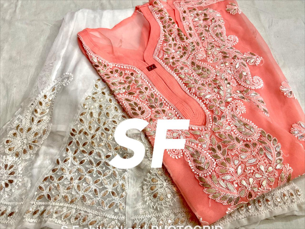 Chikankari Kurti Sharara with gotta patti work