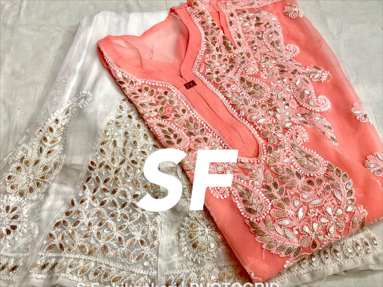 Chikankari Kurti Sharara with gotta patti work