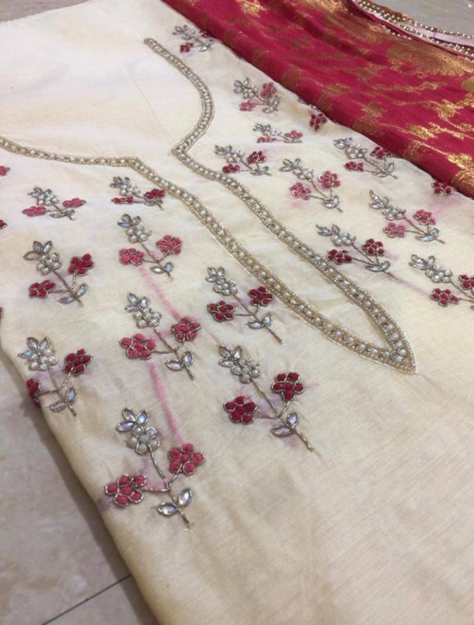 Chanderi Shirt with Gotta work, Benarsi Silk Colored Dupatta n Shantoon Bottom