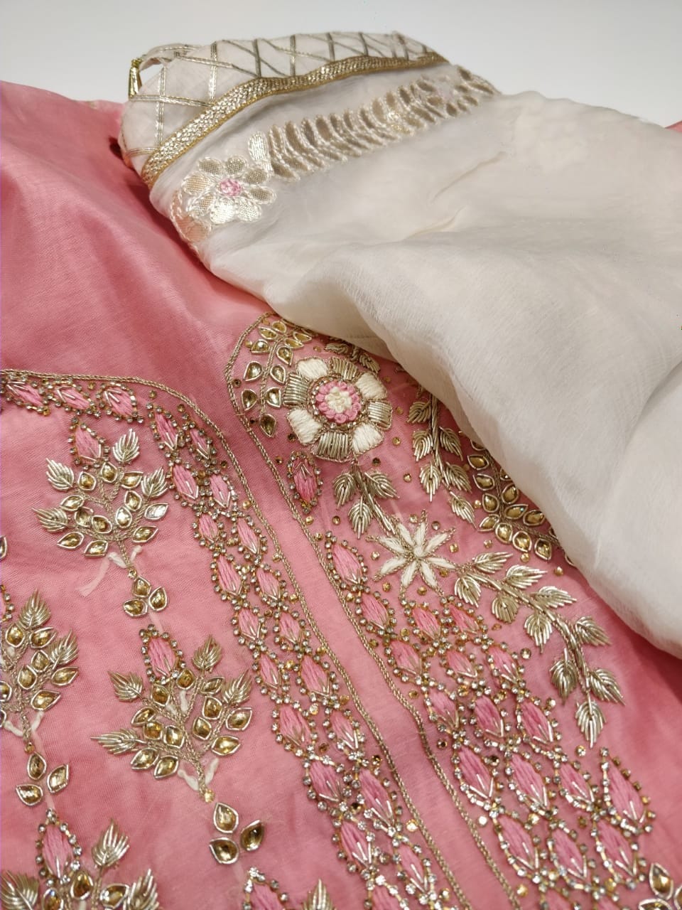 Chanderi Shirt with Zardozi work and Shantoon Bottom