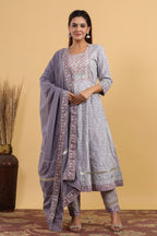 Cotton Bagru Print Anarkali with Ajrakh Print Pant n Dupatta