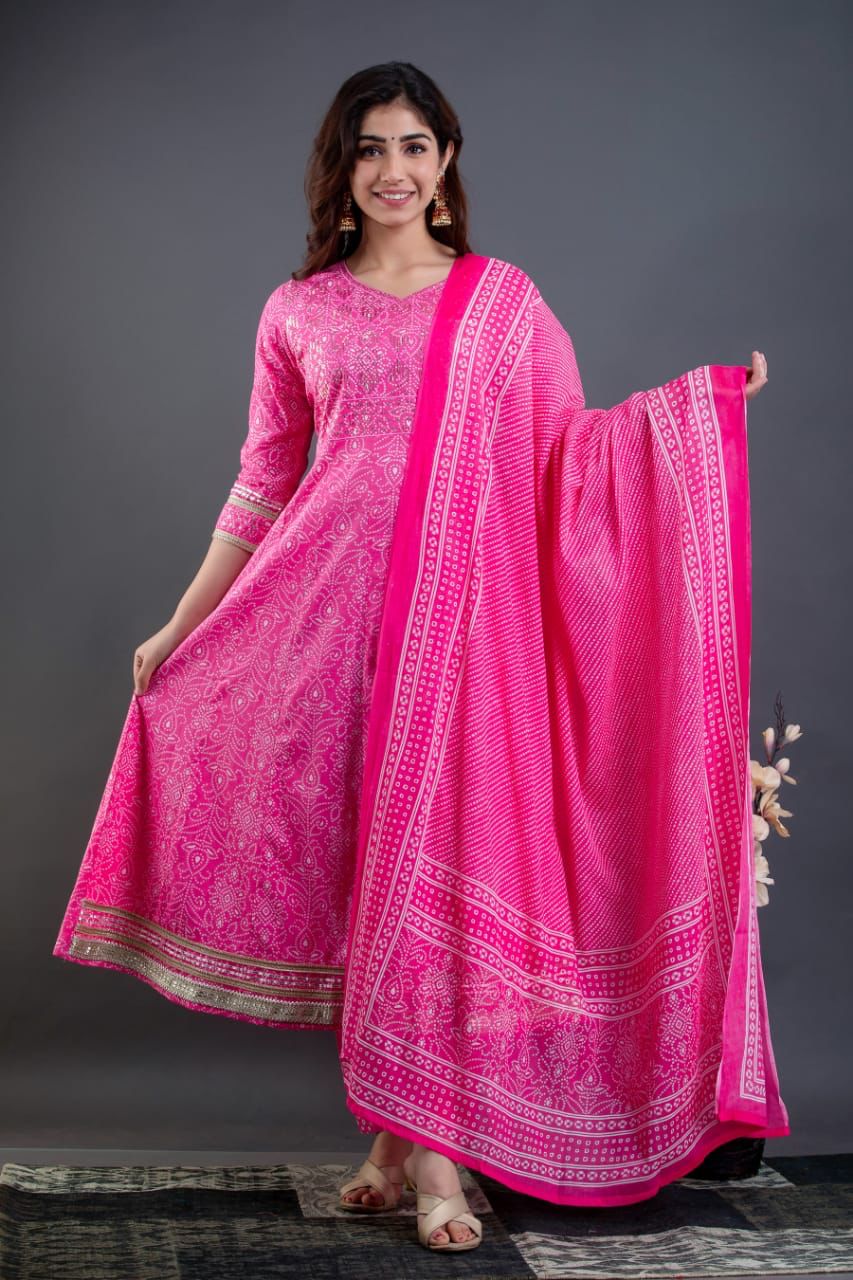 Beautiful Cotton Anarkali Set with Gota