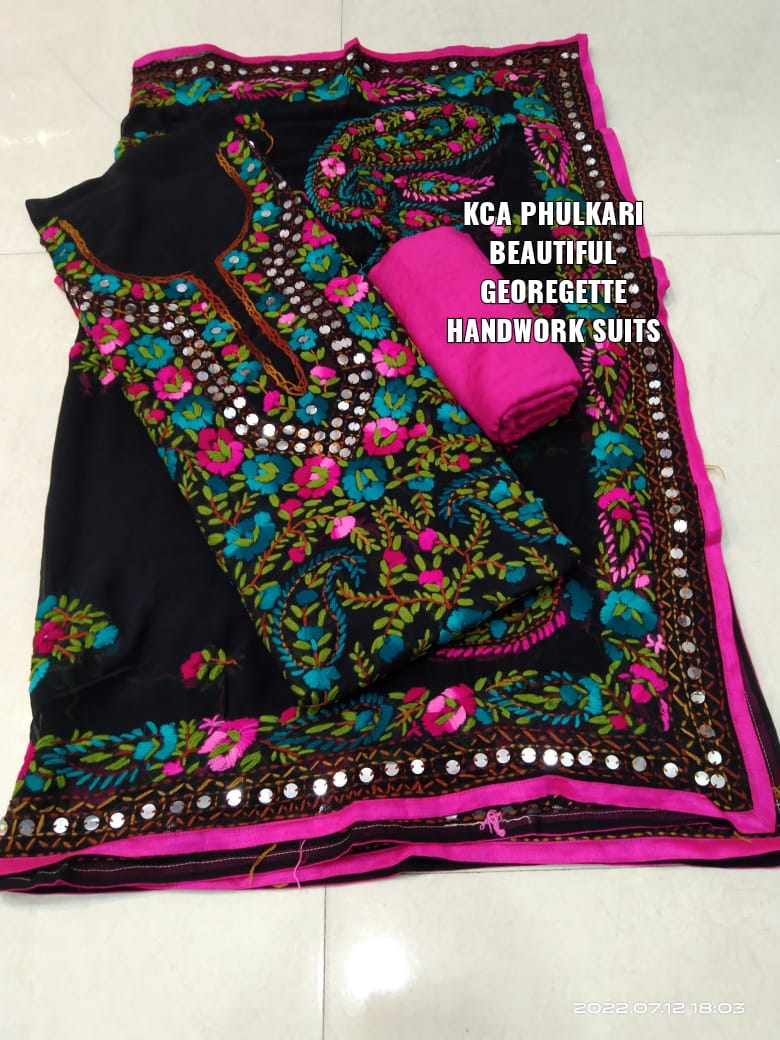 Georgette Kantha Work Embroidered Suits