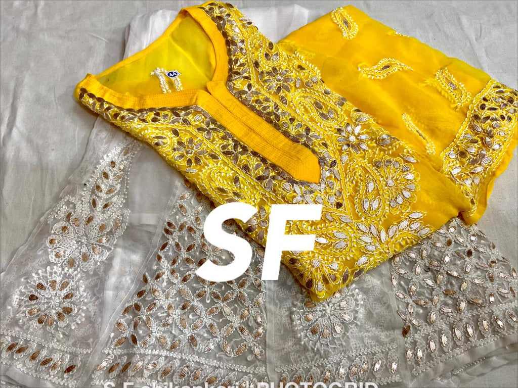 Chikankari Kurti Sharara with gotta patti work