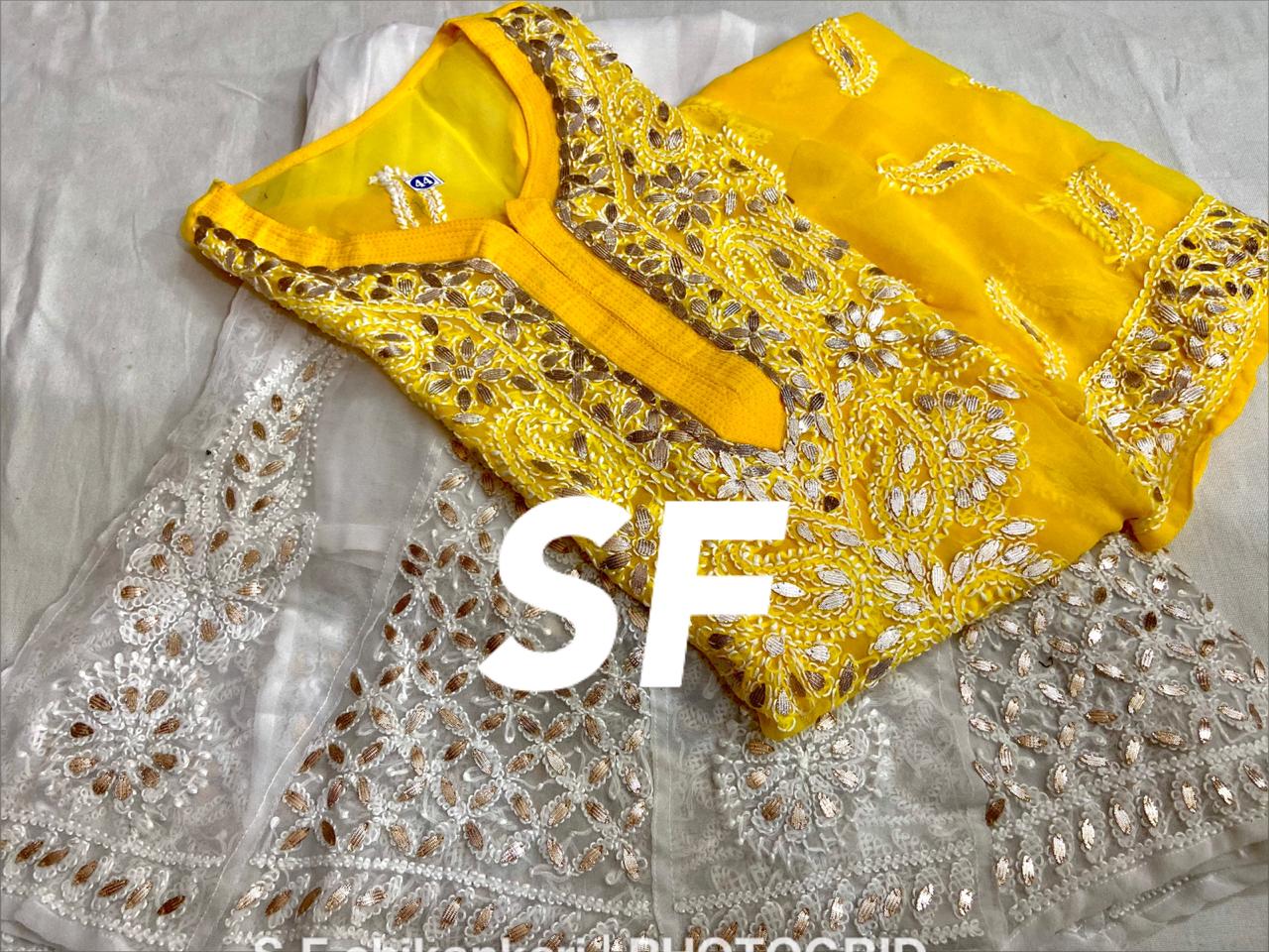 Chikankari Kurti Sharara with gotta patti work