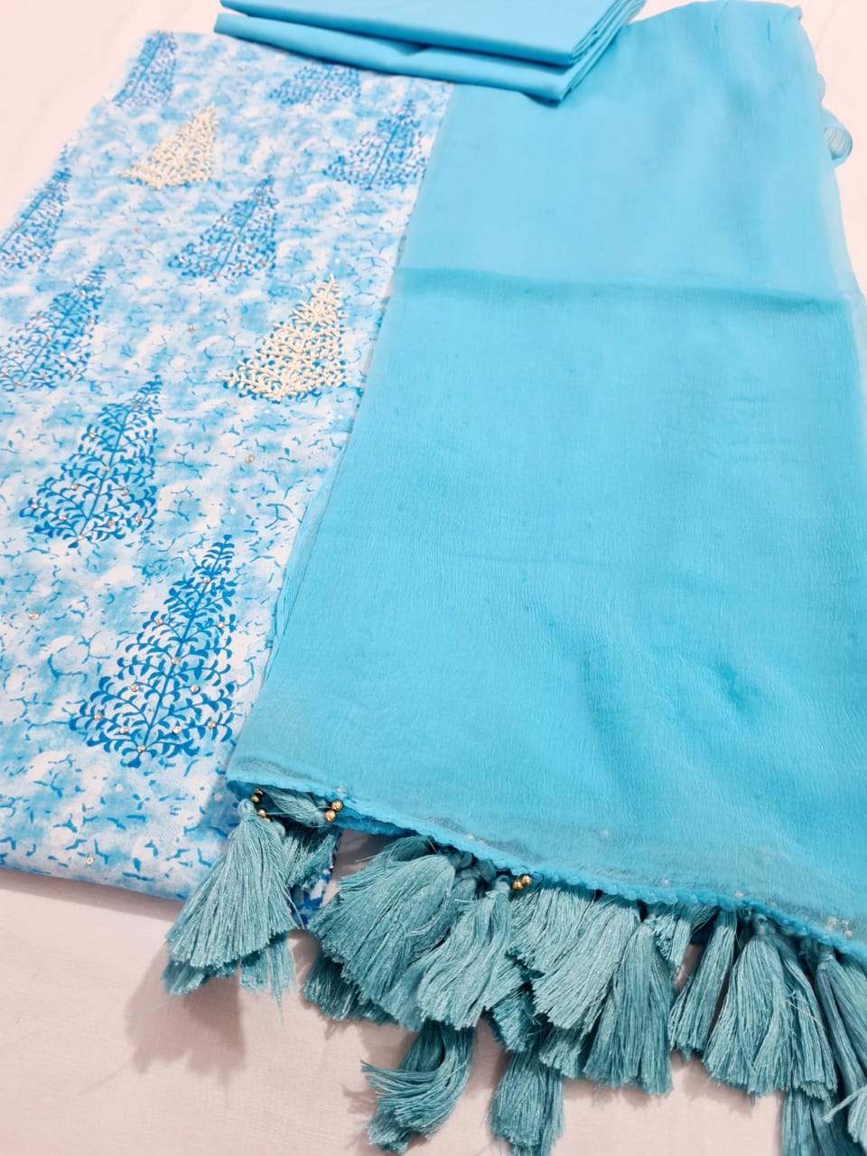 Digital Cotton Printed Shirt, Chiffon Dupatta n Cotton Bottom