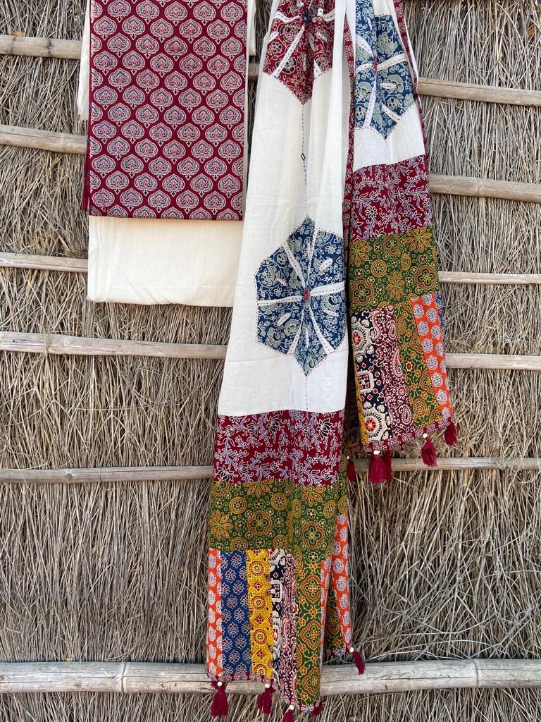 Ajrakh Suits with Applique Dupatta