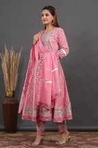 Cotton Bagru Print Anarkali with Ajrakh Print Pant n Dupatta