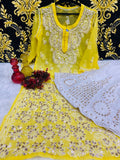 Beautiful Georgette Chikan Kurti Sharara