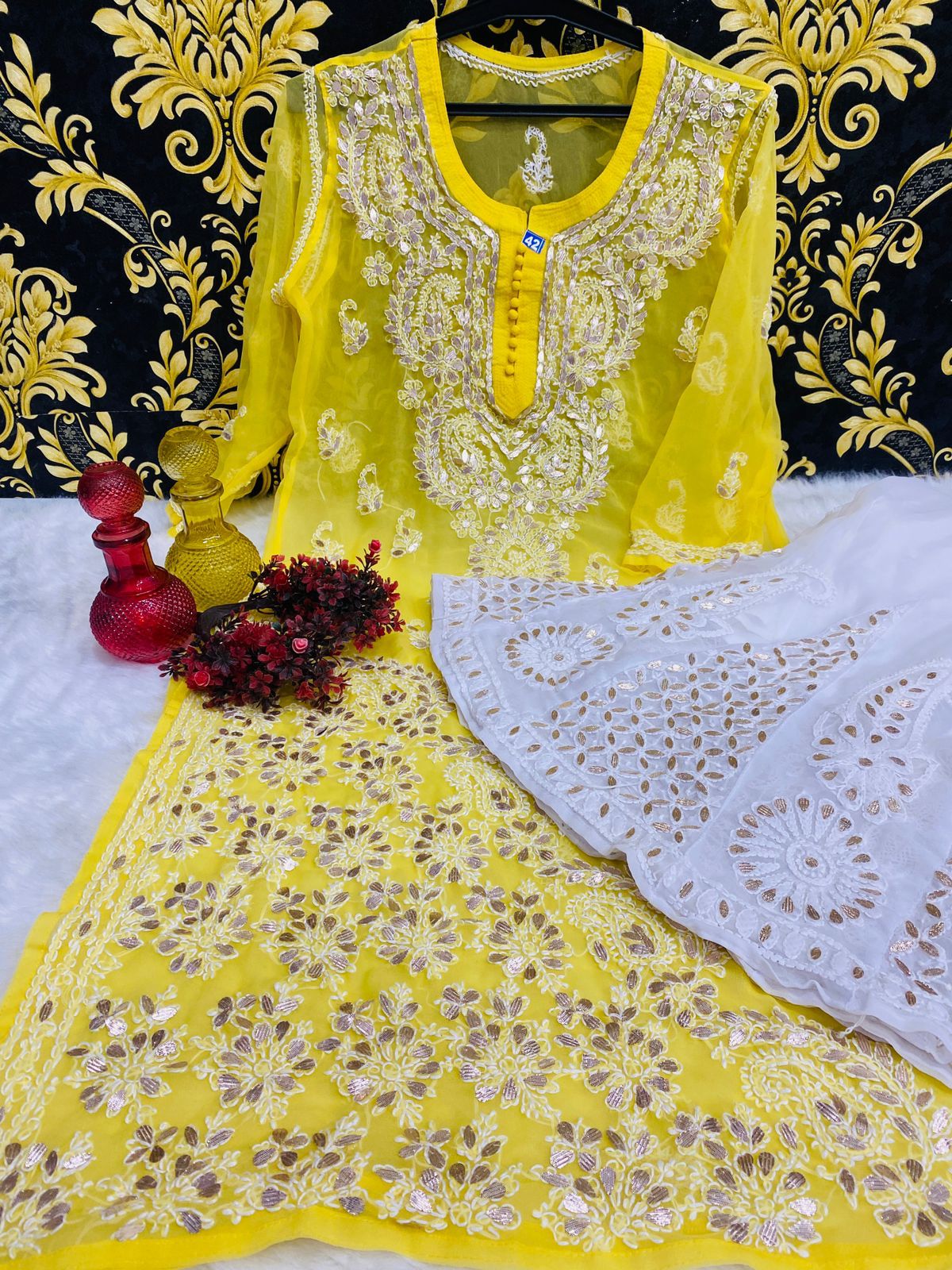 Beautiful Georgette Chikan Kurti Sharara