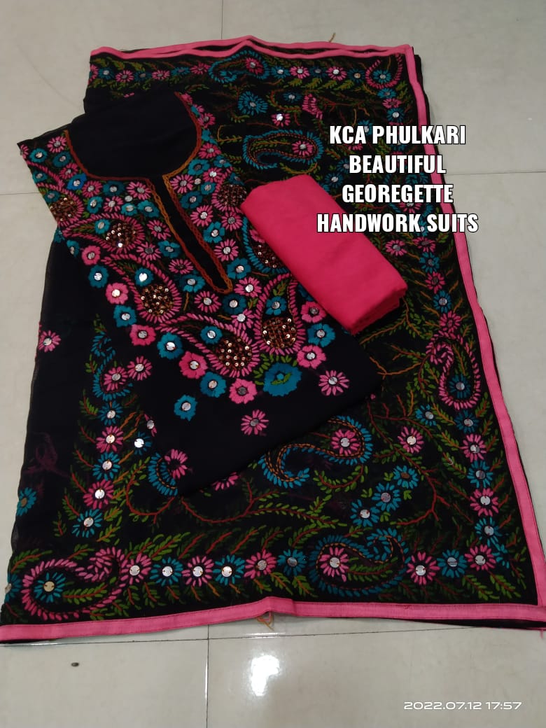 Georgette Kantha Work Embroidered Suits