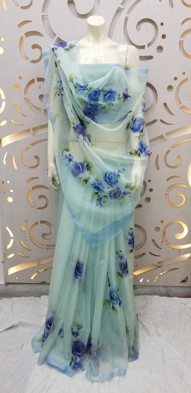 Stunning Hand Painted Organza Sarees