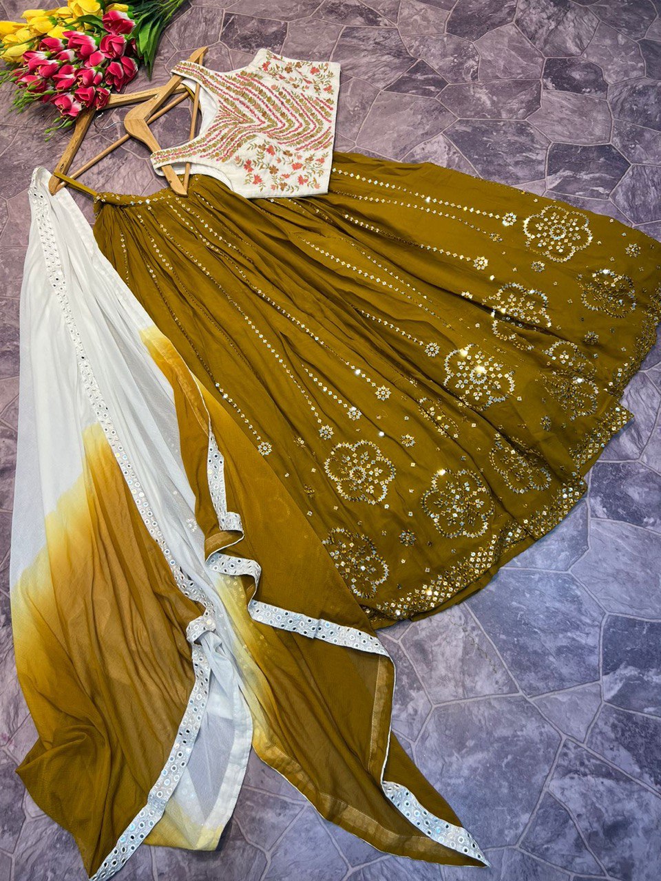 Georgette Sequins Lehenga Choli