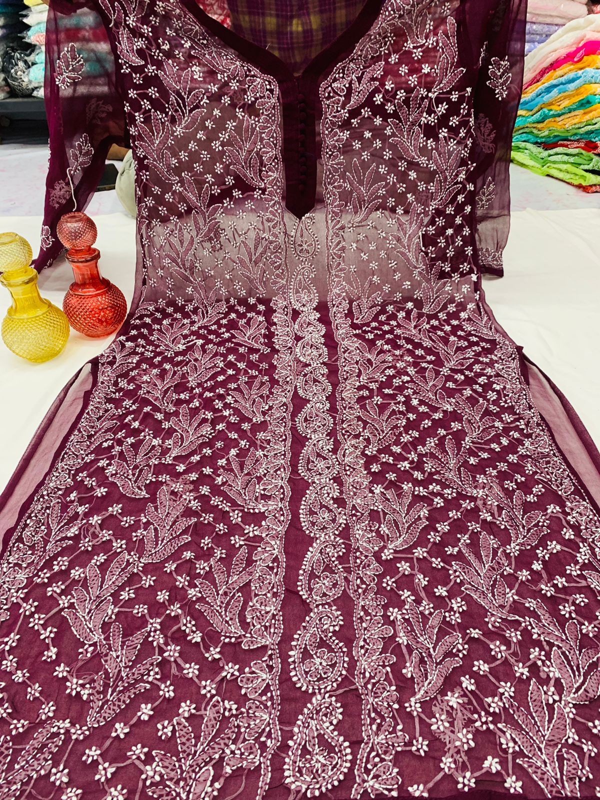Georgette Chikankari Long Kurtis