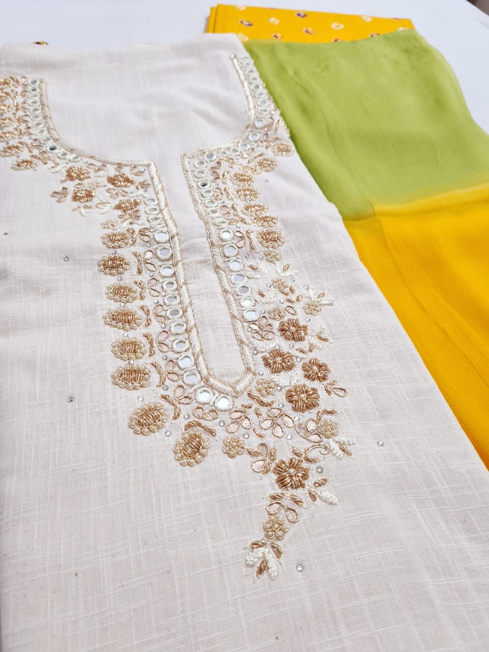 Digital Cotton Khadi Shirt, Chiffon Dupatta n Cotton Bottom