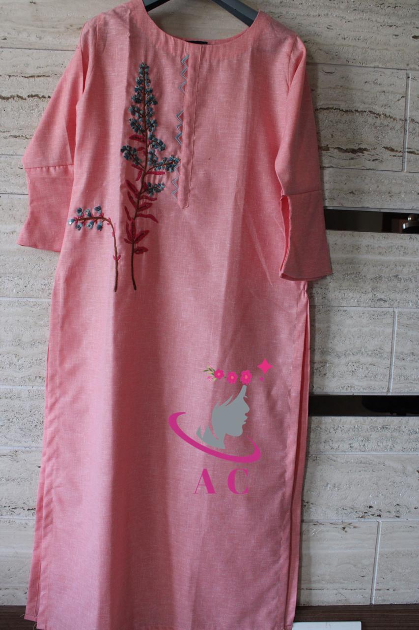 AC Cotton Stitched Embroidered Kurti