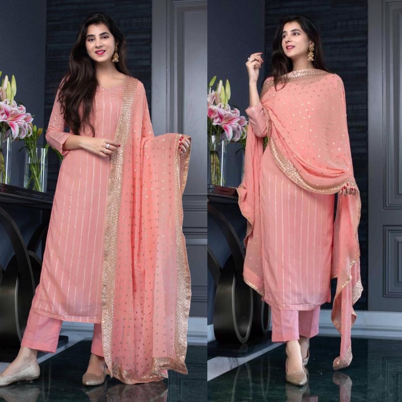 Pretty Georgette Sequinned Kurta, Bottom Dupatta
