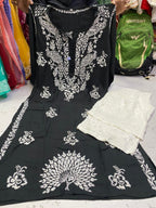 Chikankari Kurti Pant with peacock design
