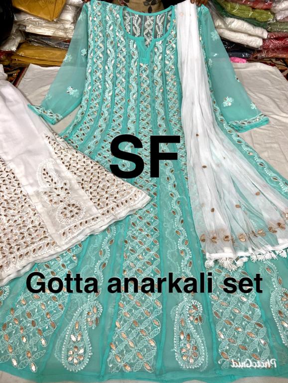 Chikankari Anarkali Sharara with gotta patti work