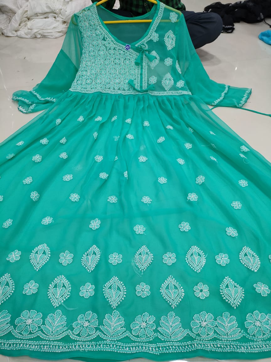 Chikankari Gown with bow knot