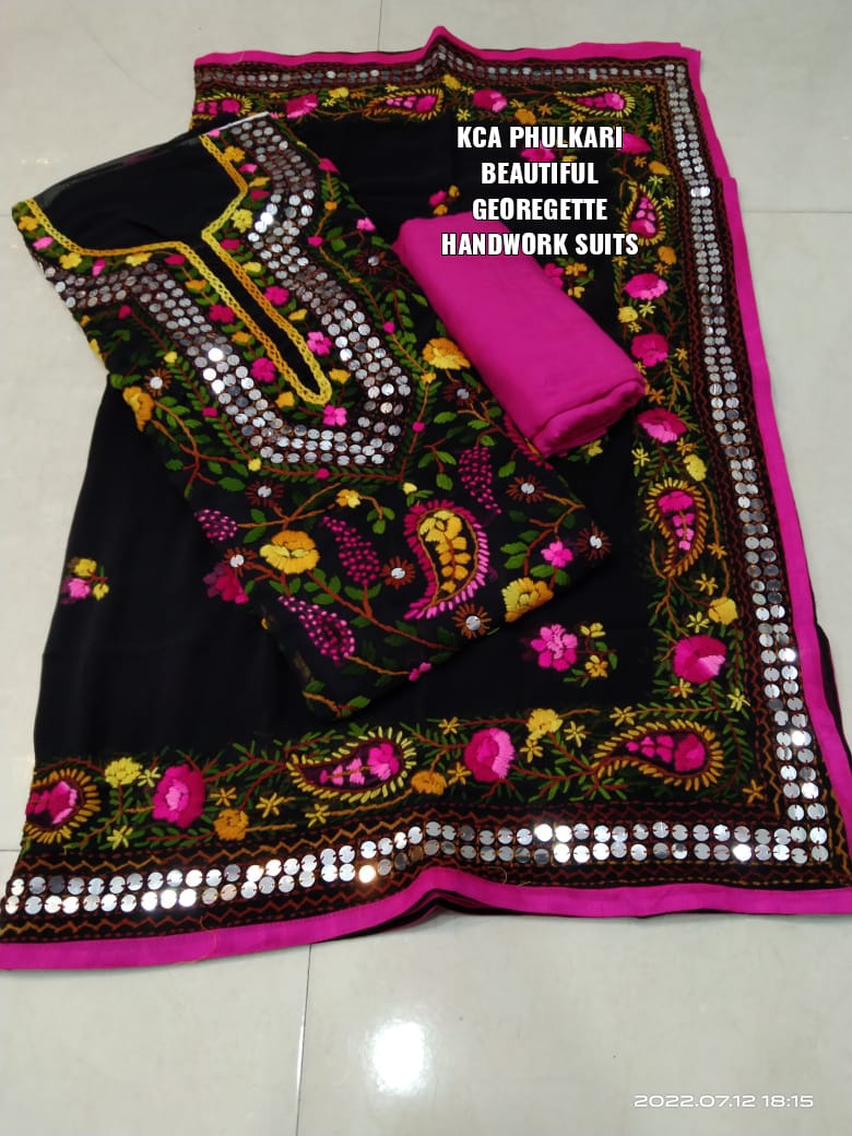 Georgette Kantha Work Embroidered Suits