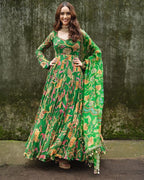 Designer Printed Butter Silk Gown