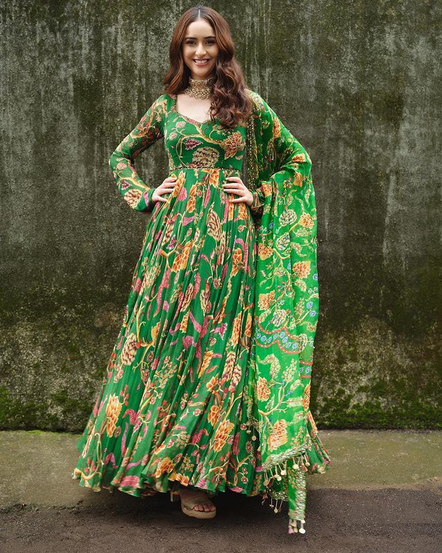 Designer Printed Butter Silk Gown