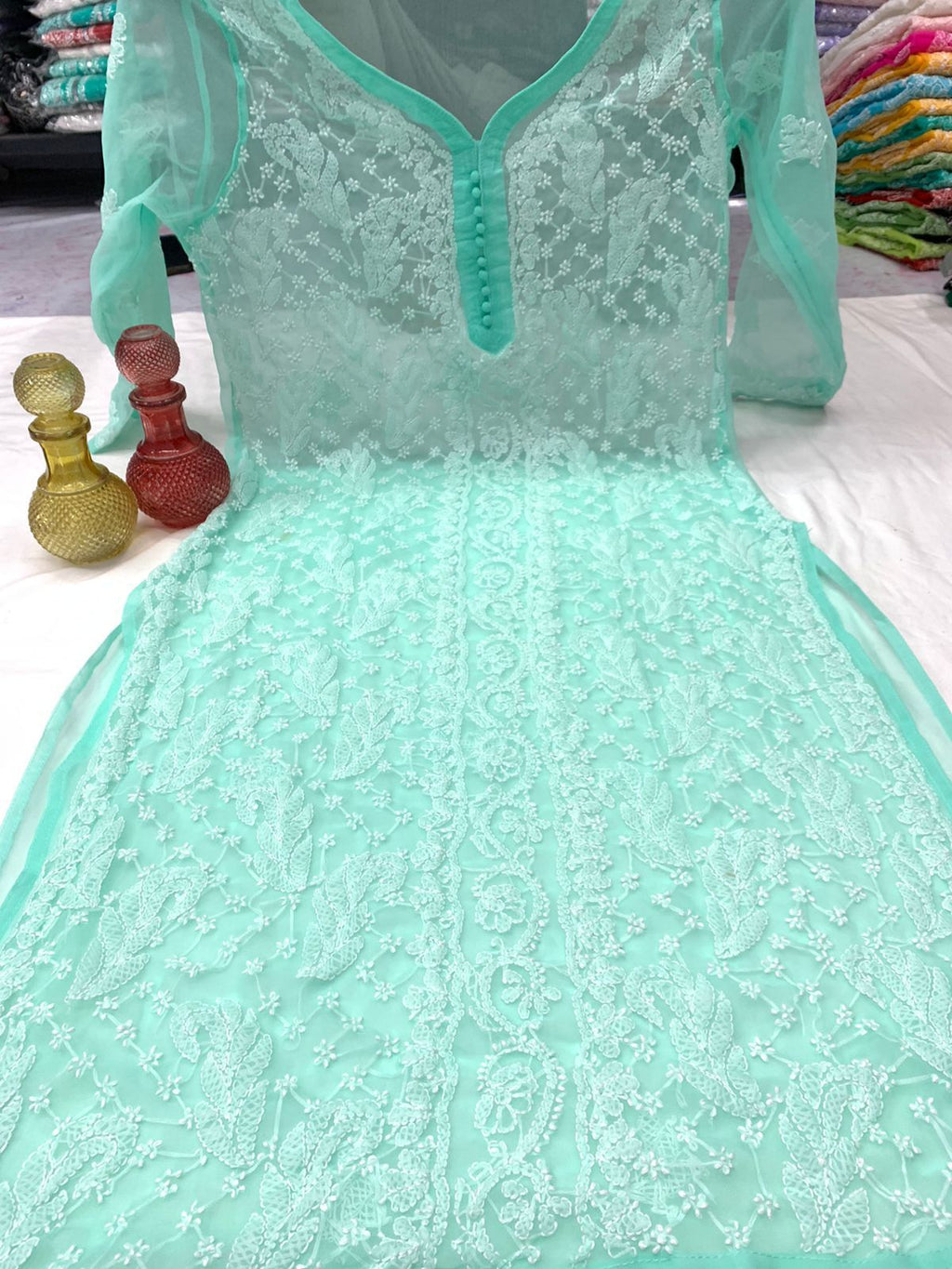 Georgette Chikankari Long Kurtis