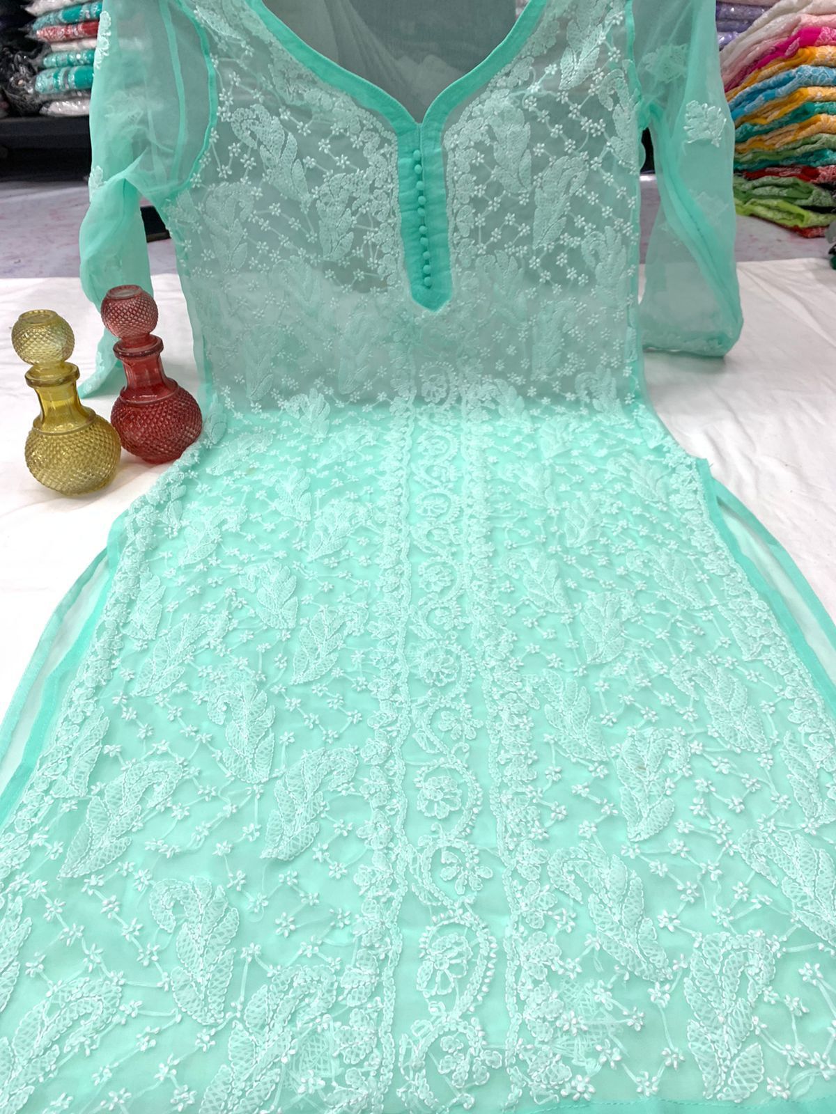 Georgette Chikankari Long Kurtis