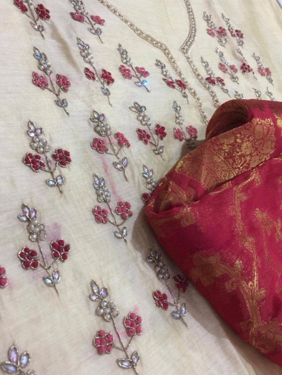 Chanderi Shirt with Gotta work, Benarsi Silk Colored Dupatta n Shantoon Bottom