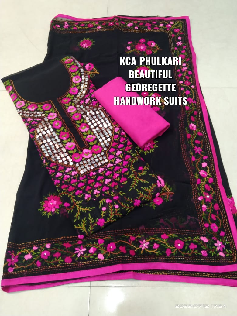 Georgette Kantha Work Embroidered Suits