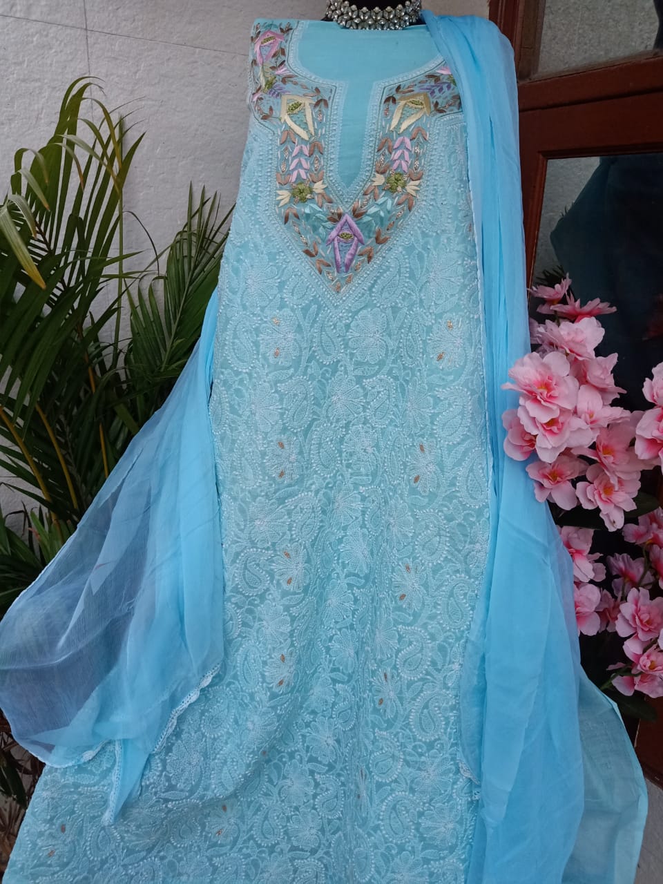Exquisite Chikankari Suits with Parsi Gara Embroidery