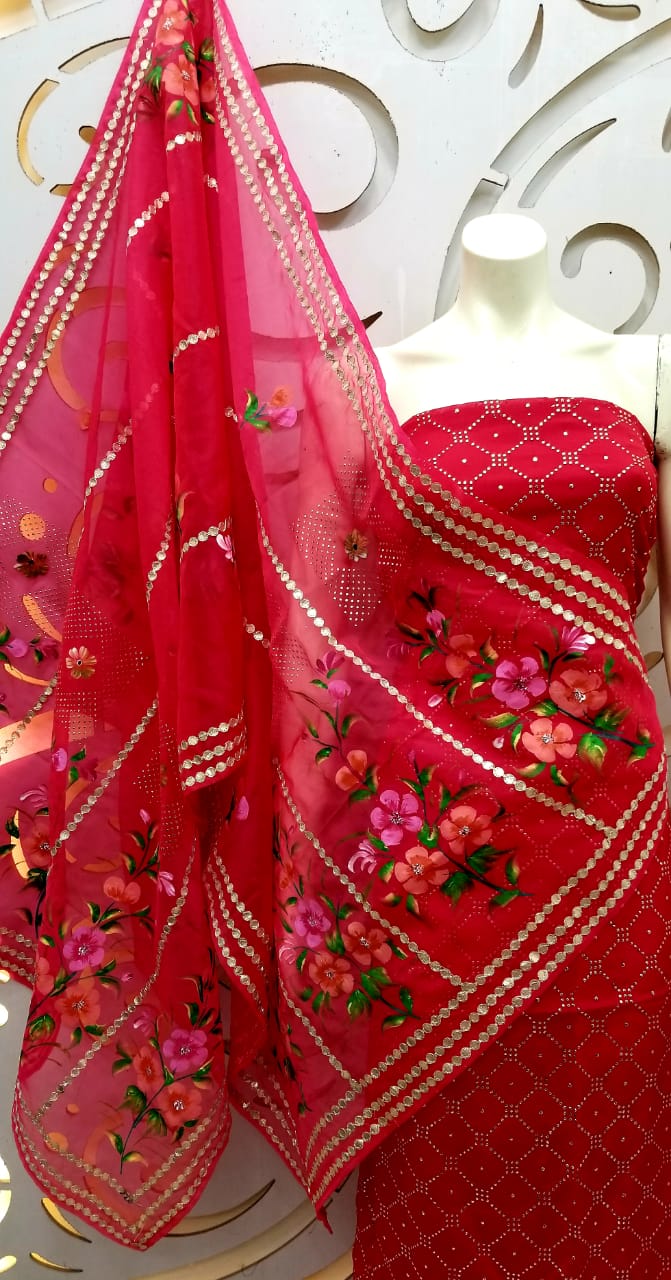 Beautiful Chinnon Shirt Organza Dupatta Shantoon Bottom