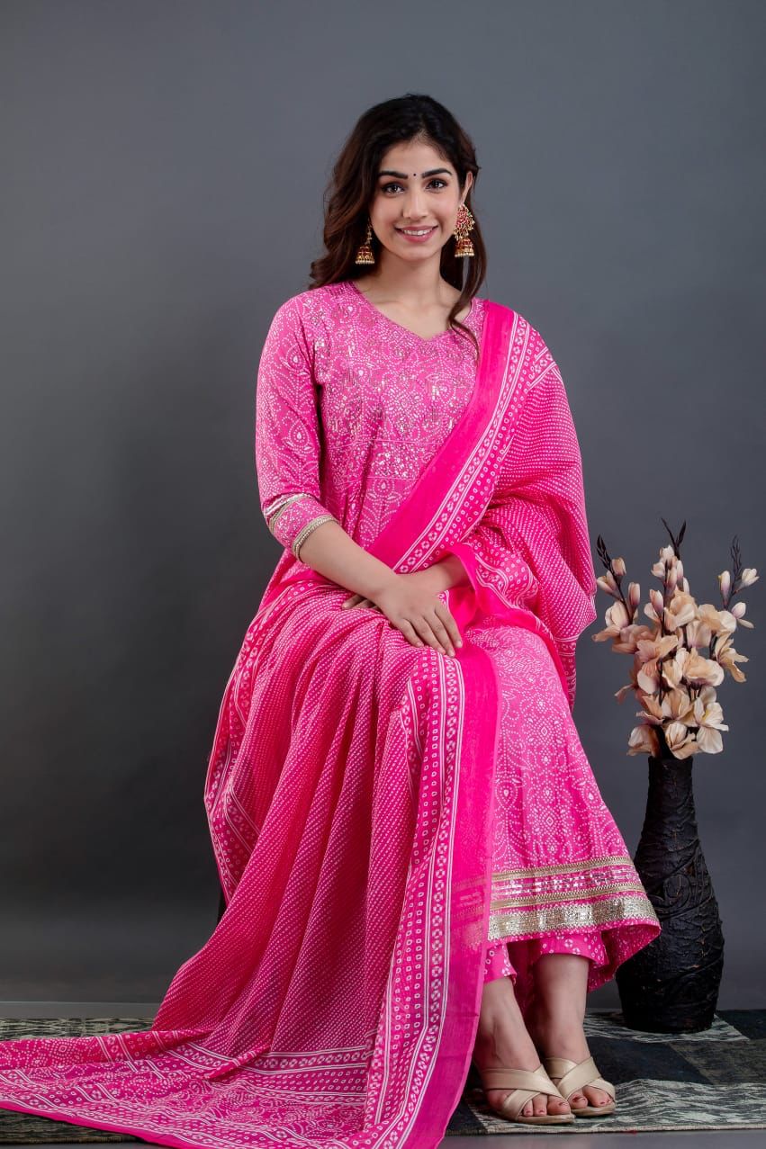 Beautiful Cotton Anarkali Set with Gota