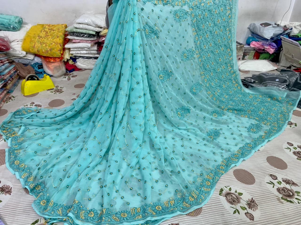 Georgette Sarees with resham keel work