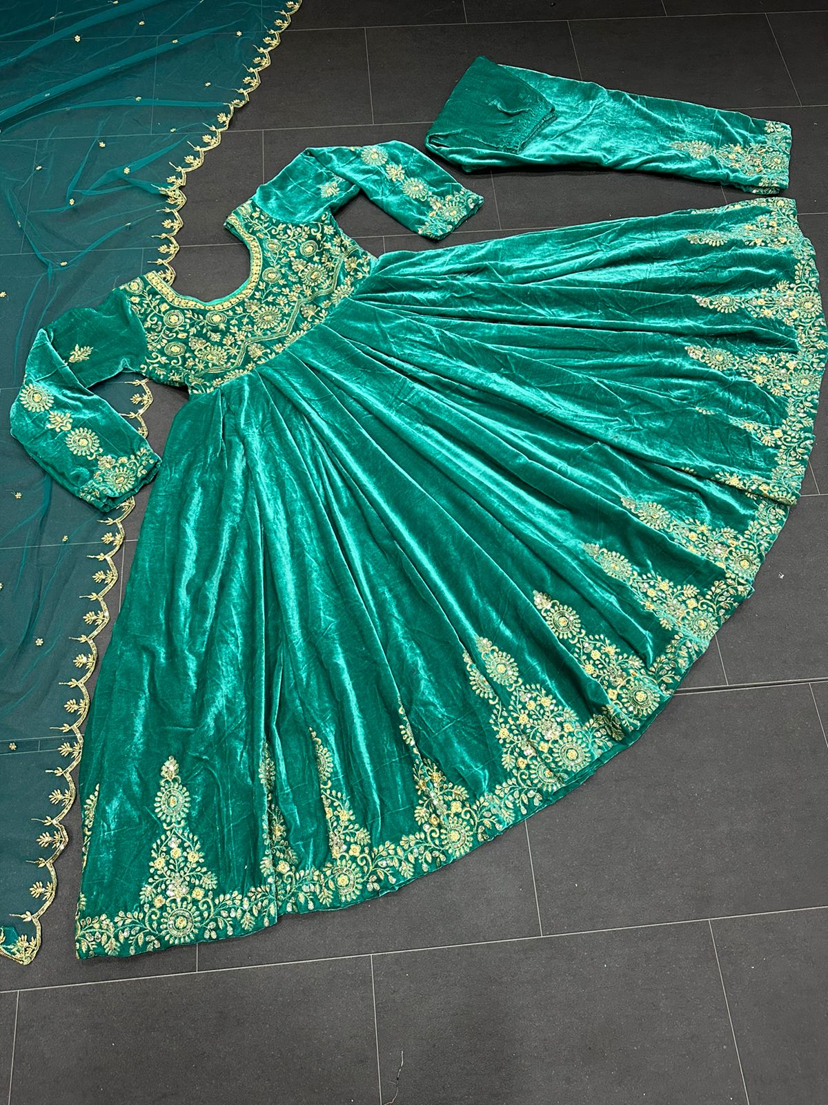 Velvet Anarkali with embroidery