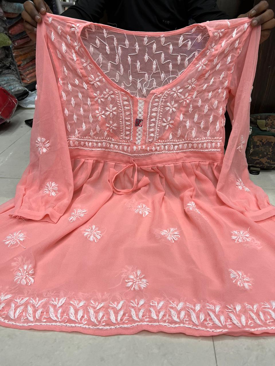 Georgette Chikankari Short Kurtis/Tops